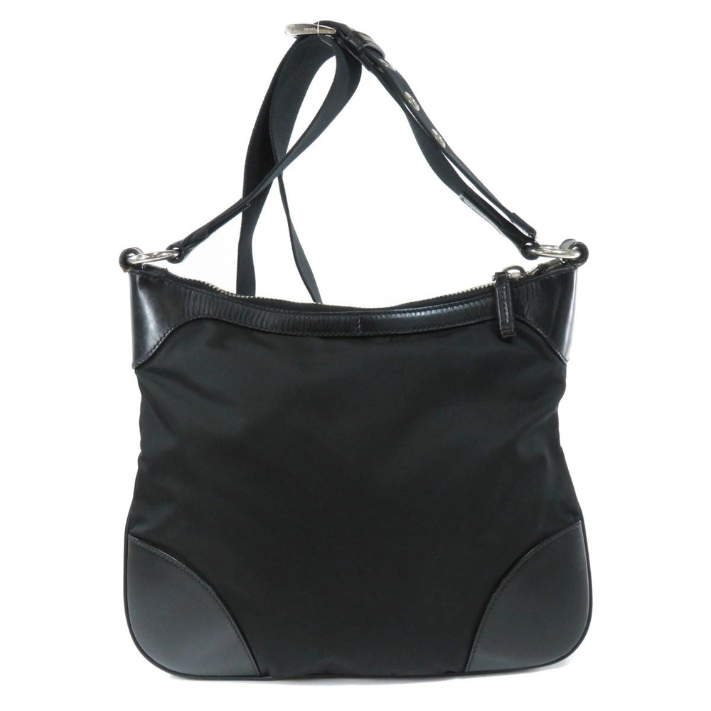 Prada Black leather logo bag plate Crossbody Shoulder